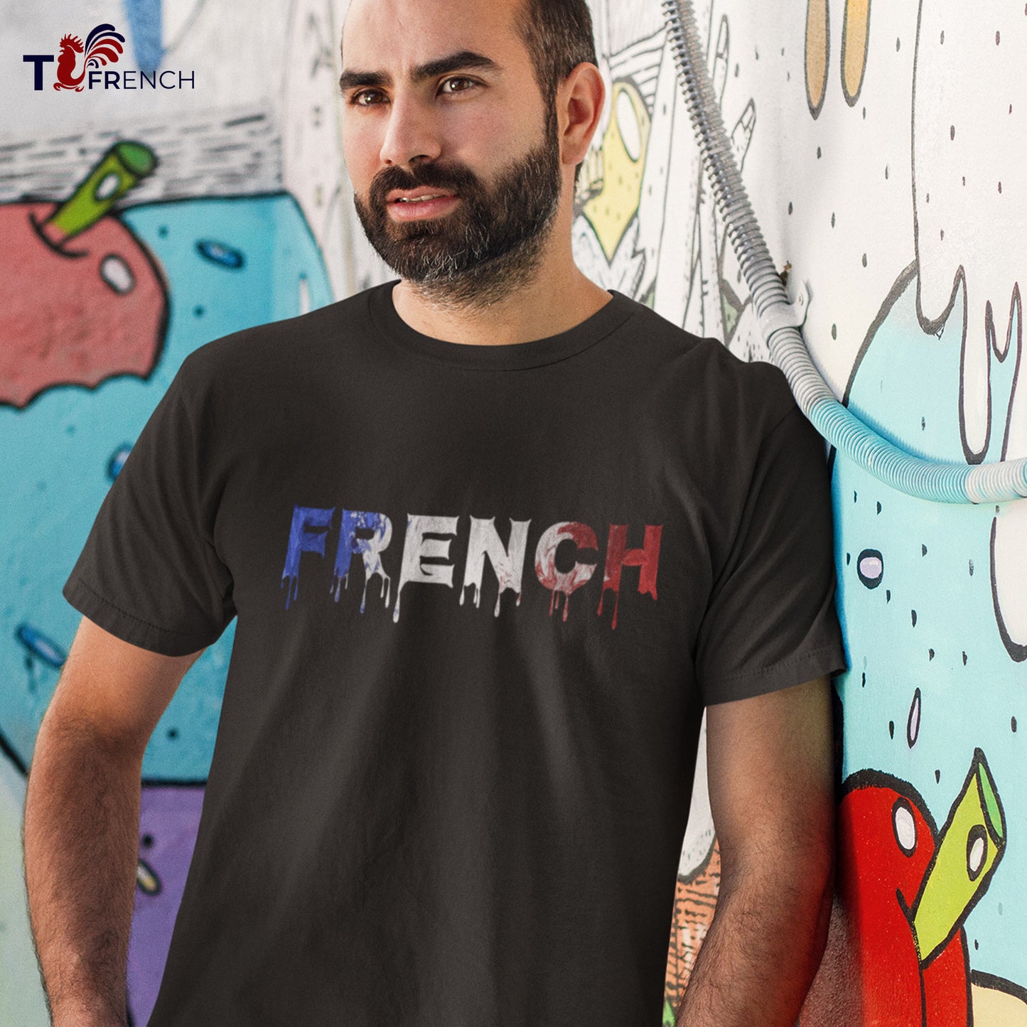 t-shirt homme french peinture coton bio, t-shirt french touch, t-shirt homme french, t-shirt french, t-shirt en coton bio, tee shirt homme french, t-shirt peinture, t-shirt noir, t-shirt homme noir