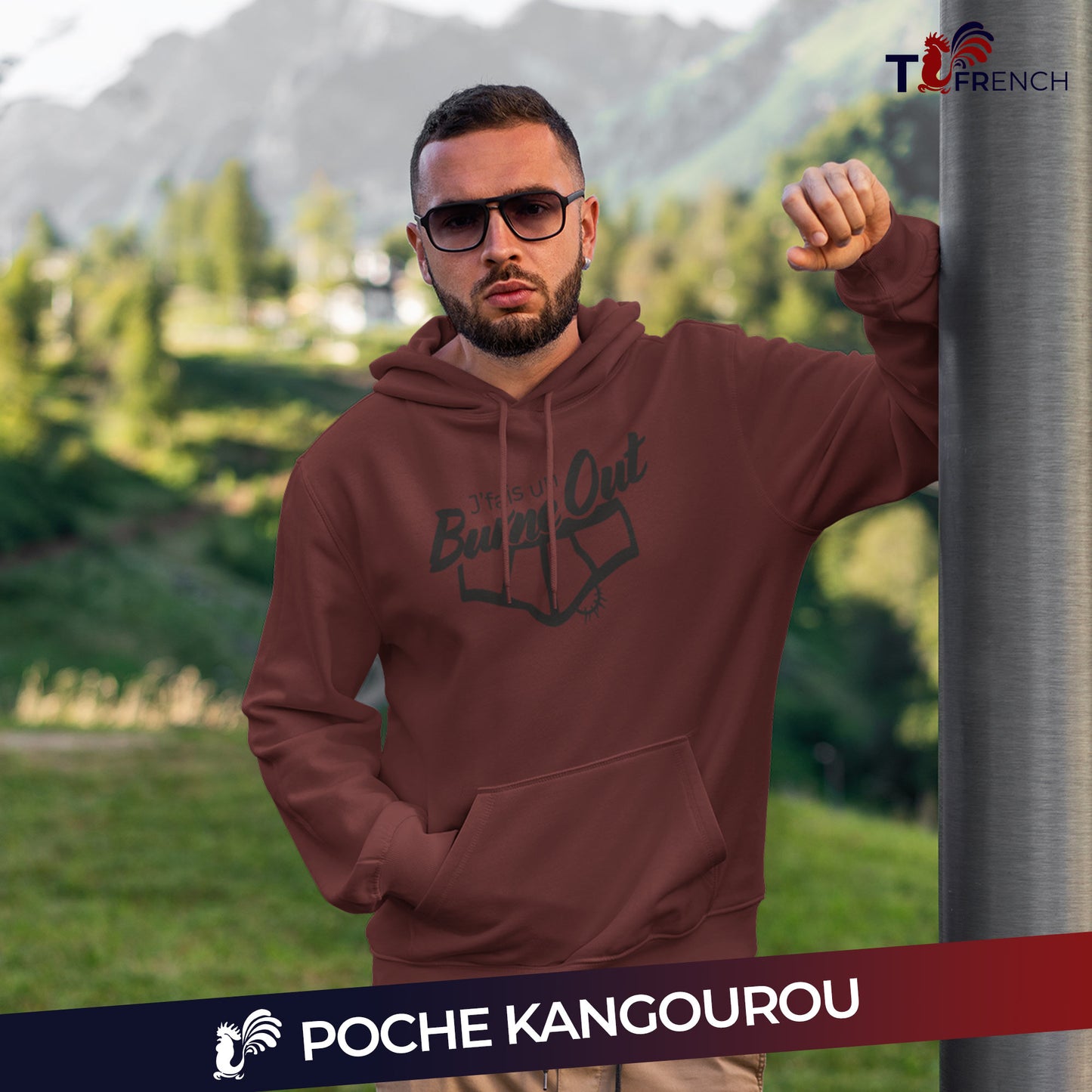 Hoodie j'fais un burne out de T-French, sweat à capuche humour, sweat avec capuche burn out, sweat drôle, hoodie jeu de mots, sweat à capuche rouge