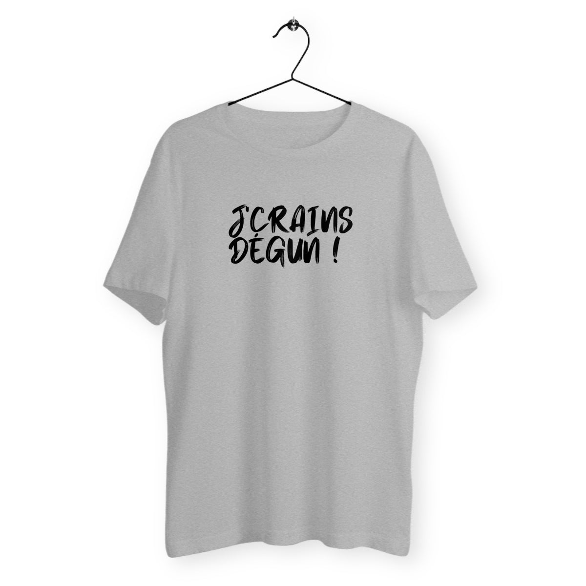 T-Shirt Homme Bio - J'Crains Dégun !, t-shirt j'crains dégun de tfrench, t-shirt humour du sud, t-shirt Marseille, tee shirt homme je crains degun, tee shirt humour, t-shirt sud, t-shirt expression du sud, t-shirt marseillais, t-shirt j'crains dégun gris