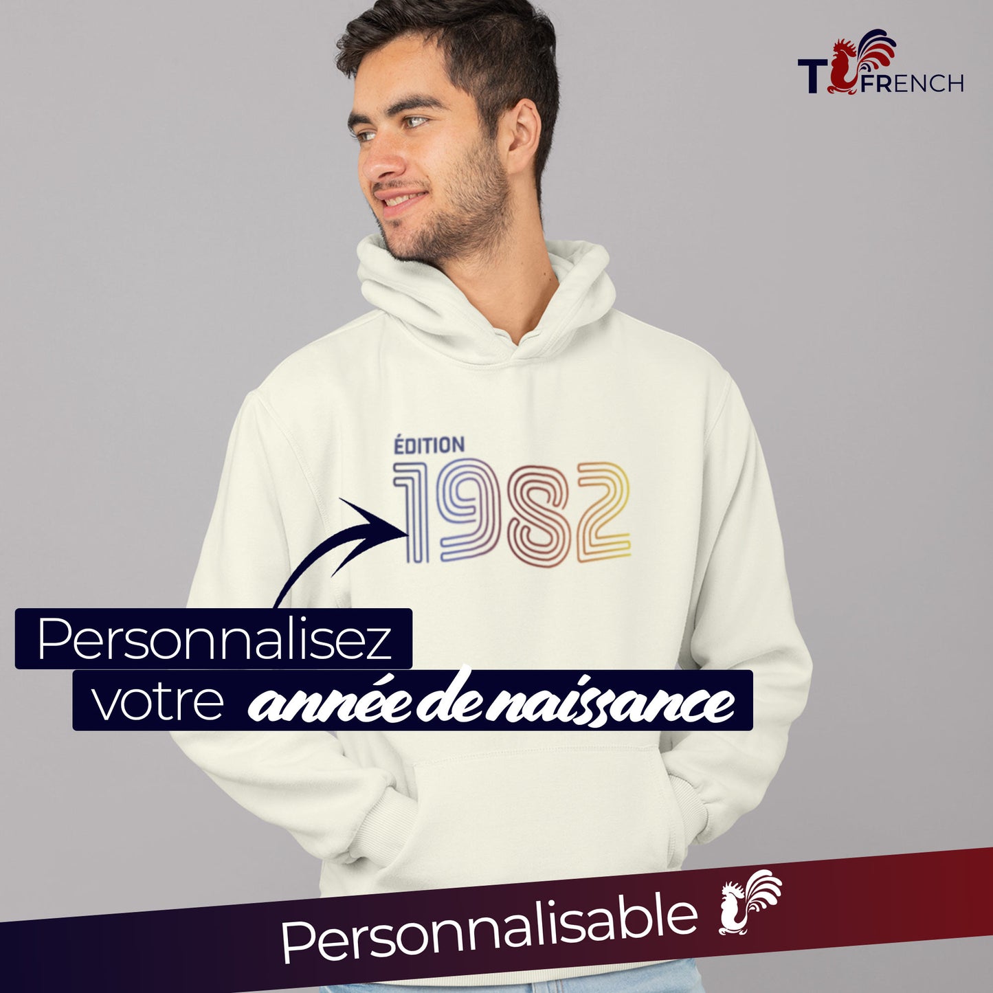 Hoodie édition année de naissance mixte bio de T-France, sweat à capuche personnalisé, sweat à capuche personnalisé, sweat année de naissance, hoodie année de naissance, sweat capuche date de naissance, sweat personnalisable année de naissance, sweat à capuche personnalisé année de naissance, hoodie année de naissance mixte ivoire