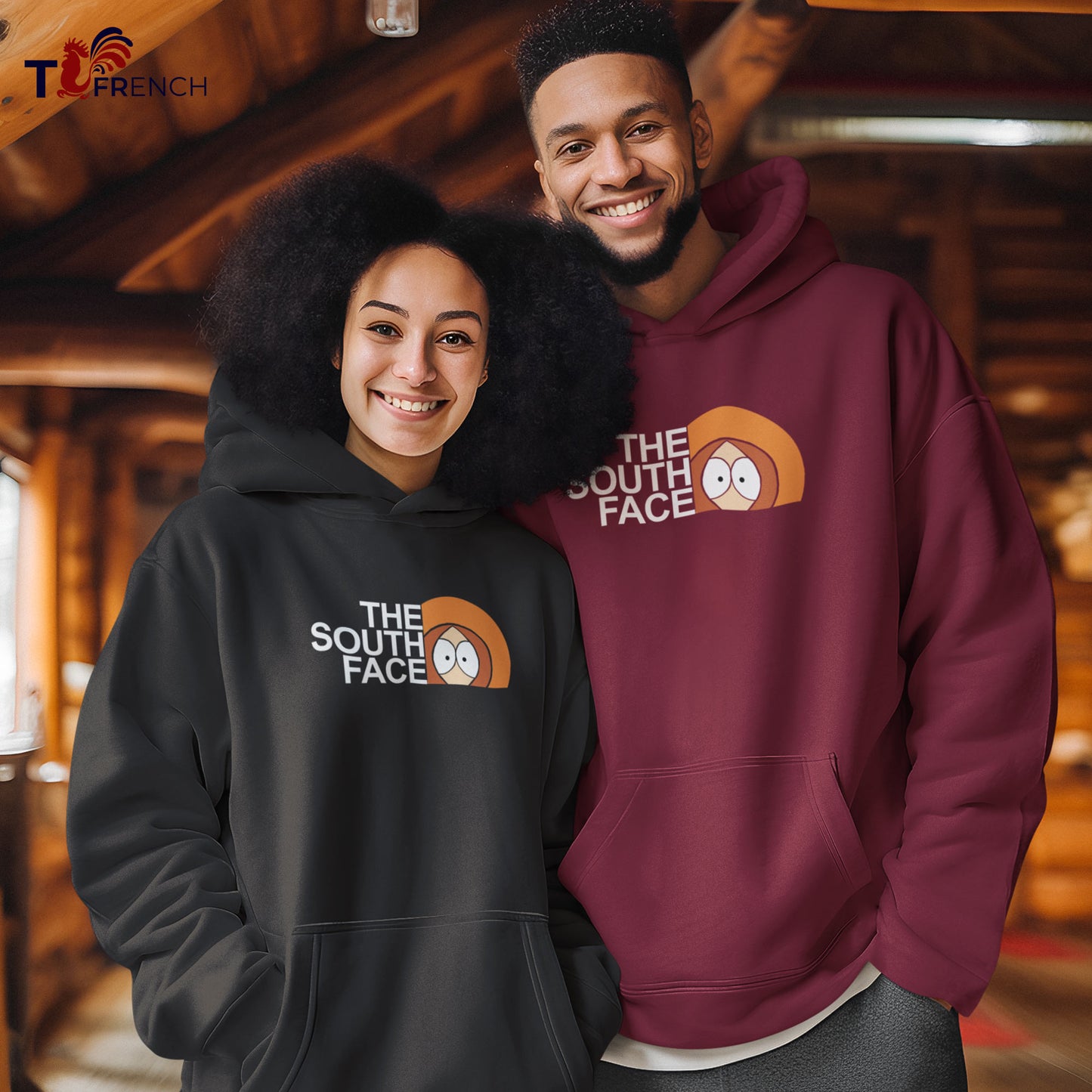 Sweat à capuche The South Face de T-French, sweat south park, sweat the north face, sweat humour, sweat kenny, sweat avec capuche south park, vêtements south park, sweat idée cadeau, the south face hoodie noir et rouge