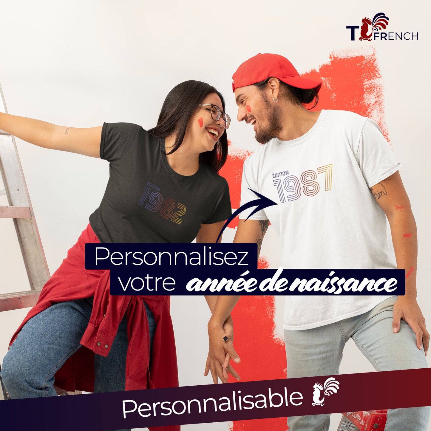 t-shirt personnalisable mixte édition année de naissance de T-French, t-shirt personnalisable année de naissance, t-shirt personnalisé année de naissance, tee shirt date de naissance, t-shirt personnalisé homme, t-shirt personnalisé femme, tee shirt personalisé année de naissance mixte, t-shirt personnalisé édition année de naissance mixte coton bio noir et blanc