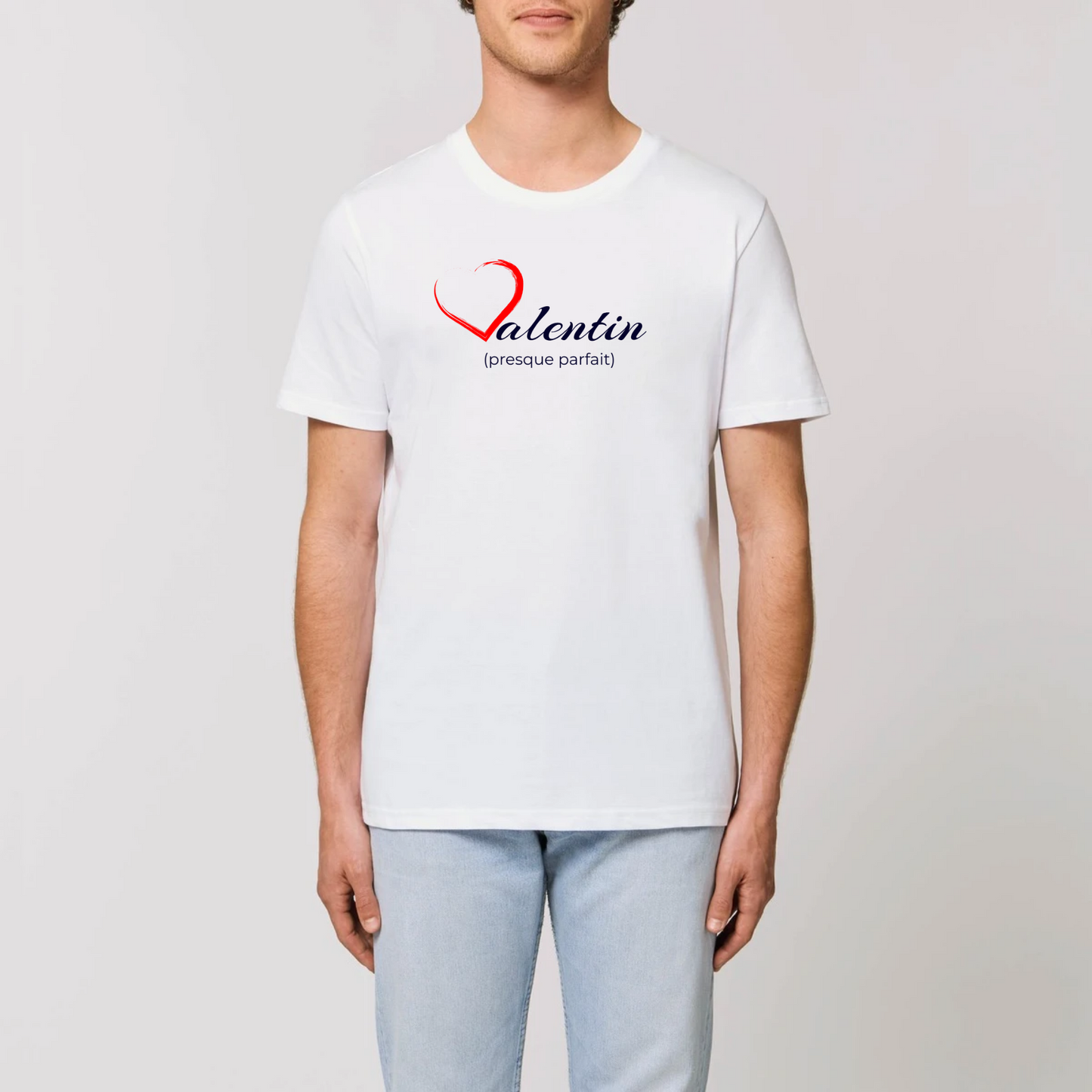 t-shirt homme Valentin coton bio T-French, tee shirt homme, saint valentin, idée cadeau, biologique, éco-responsable, Blanc