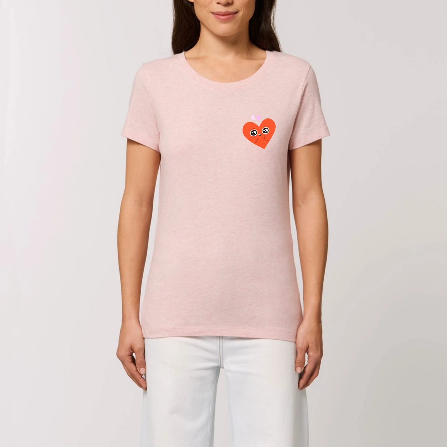 t-shirt femme Amoureux T-French coton bio, tee shirt femme, manches courtes , cœur, saint valentin, Rose