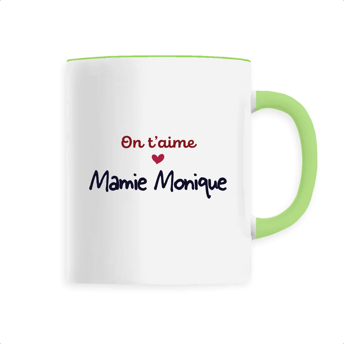 Mug en céramique personnalisable on t'aime de T-French, mug personnalisé, mug fête des grands mères, tasse fete des mamies, mug avec message personnalisé, mug on t'aime mamie, mug avec prénom, mug on t'aime mamie Vert