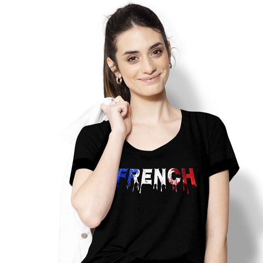 t-shirt femme coton bio noir peinture french T-French, t-shirt french, t-shirt french touch femme, tee shirt french peinture noir