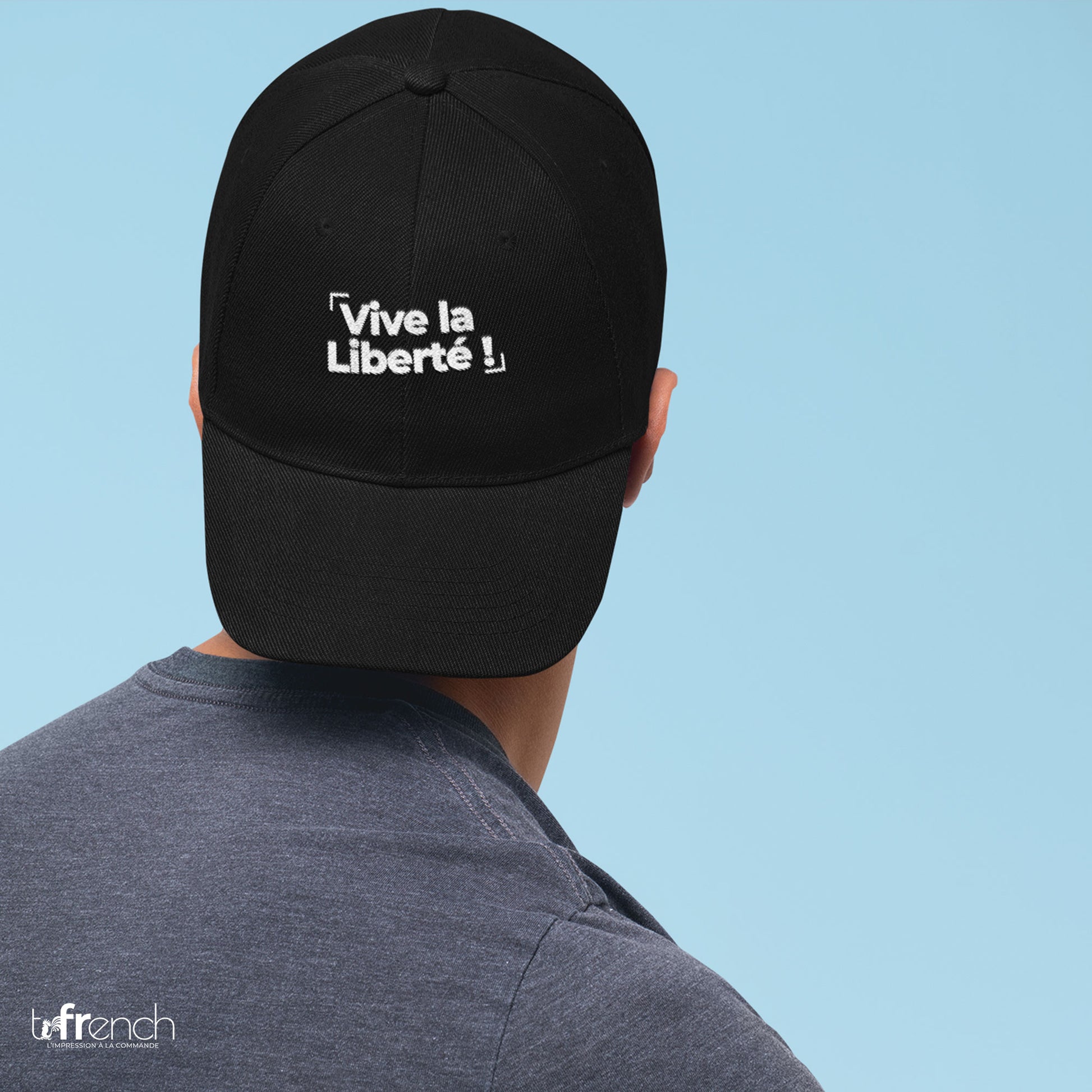 casquette vive la liberté, casquette en coton bio et polyester recyclé, casquette tpmp, touche pas à mon poste, liberté d'expression, casquette slogan vive la liberté noire