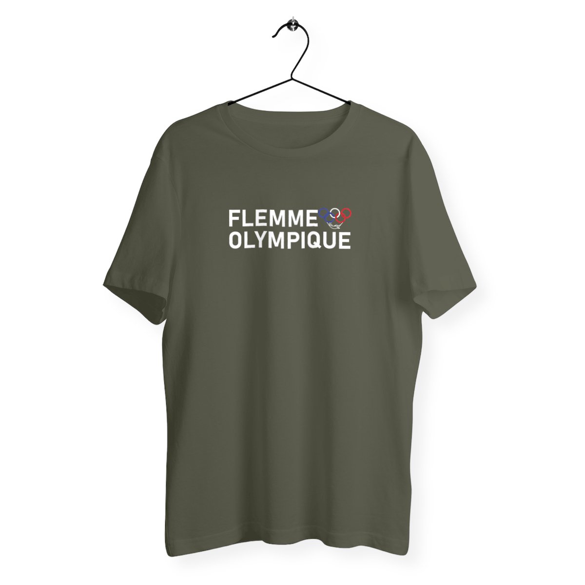 T-Shirt Mixte Bio - Flemme Olympique, T-Shirt Mixte Bio - Flemme Olympique, t-shirt humour flemme olympique, t-shirt jeux olympique, t-shirt jo Paris 2024, t-shirt humour jeux olympique, tee shirt homme humour, tee shirt jeux olympique, tee shirt JO de Paris 2024, tee shirt flemme olympique, t-shirt anneaux olympique, t-shirt humour vert flemme olympique 