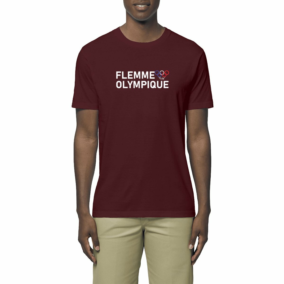 T-Shirt Mixte Bio - Flemme Olympique, t-shirt humour flemme olympique, t-shirt jeux olympique, t-shirt jo Paris 2024, t-shirt humour jeux olympique, tee shirt homme humour, tee shirt jeux olympique, tee shirt JO de Paris 2024, tee shirt flemme olympique, t-shirt anneaux olympique, t-shirt humour rouge flemme olympique 