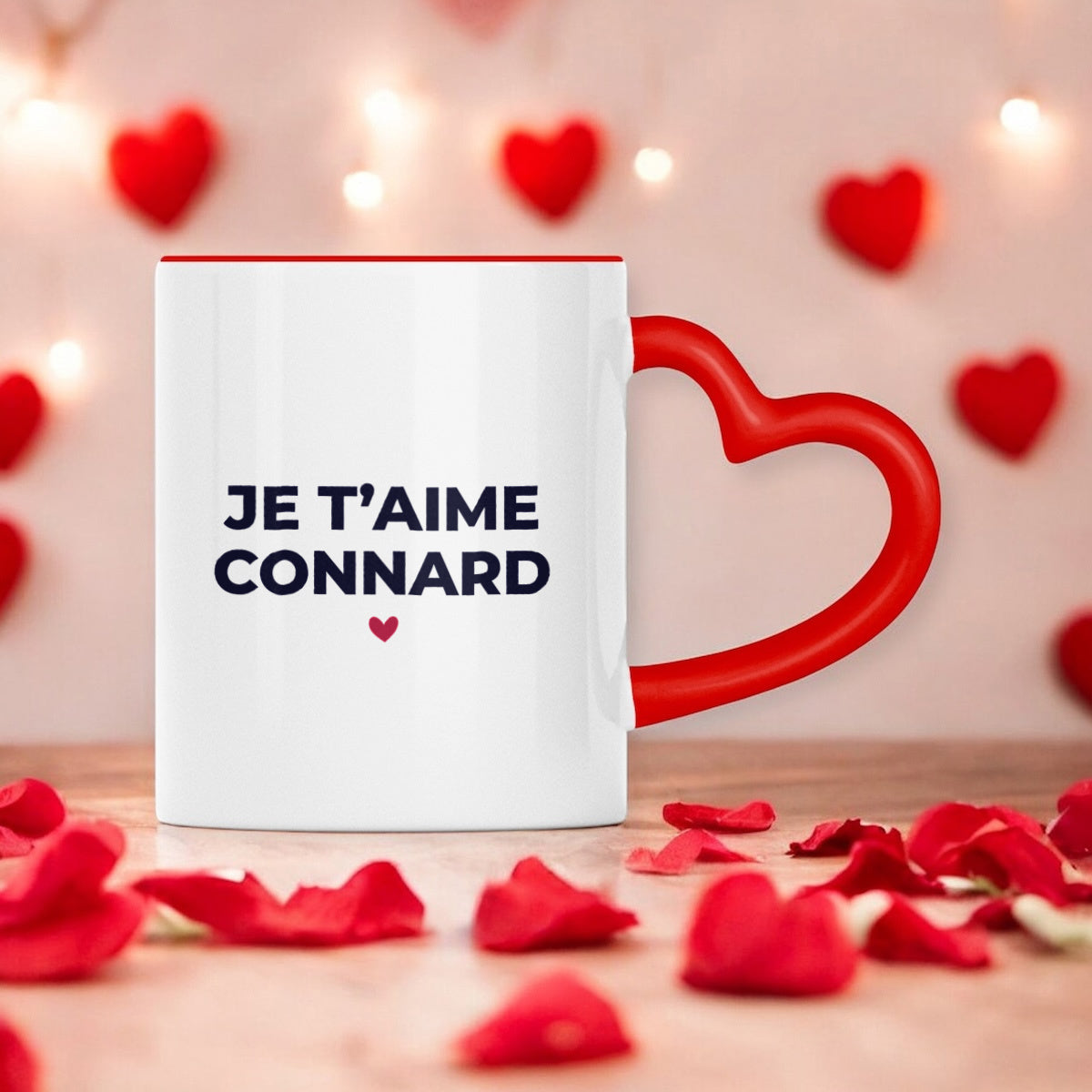 mug anse coeur je t'ame connard, mug saint valentin, mug avec anse coeur rouge