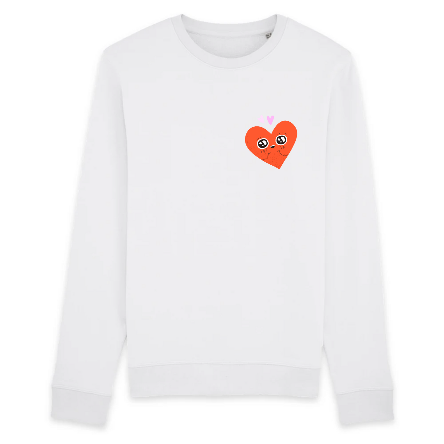 sweat-shirt T-French coton bio, amoureux, cœur, saint valentin, Blanc