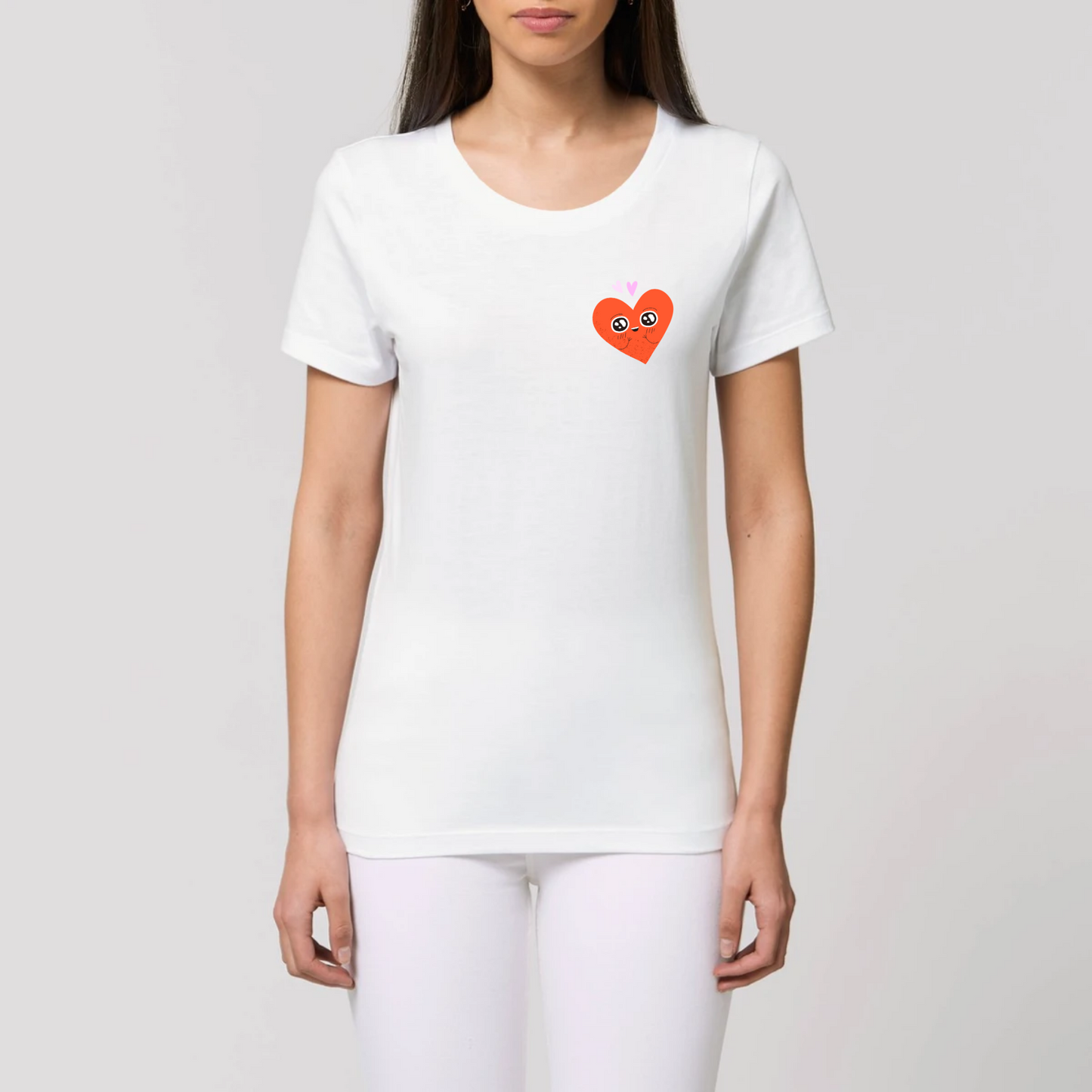 t-shirt femme Amoureux T-French coton bio, tee shirt femme, manches courtes, coeur, t-shirt saint valentin, Blanc