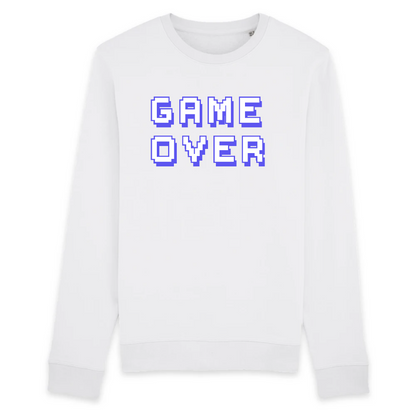 sweat mixte coton bio et polyester recyclé Game Over T-French, pull homme et femme, collection geek, gaming, Blanc