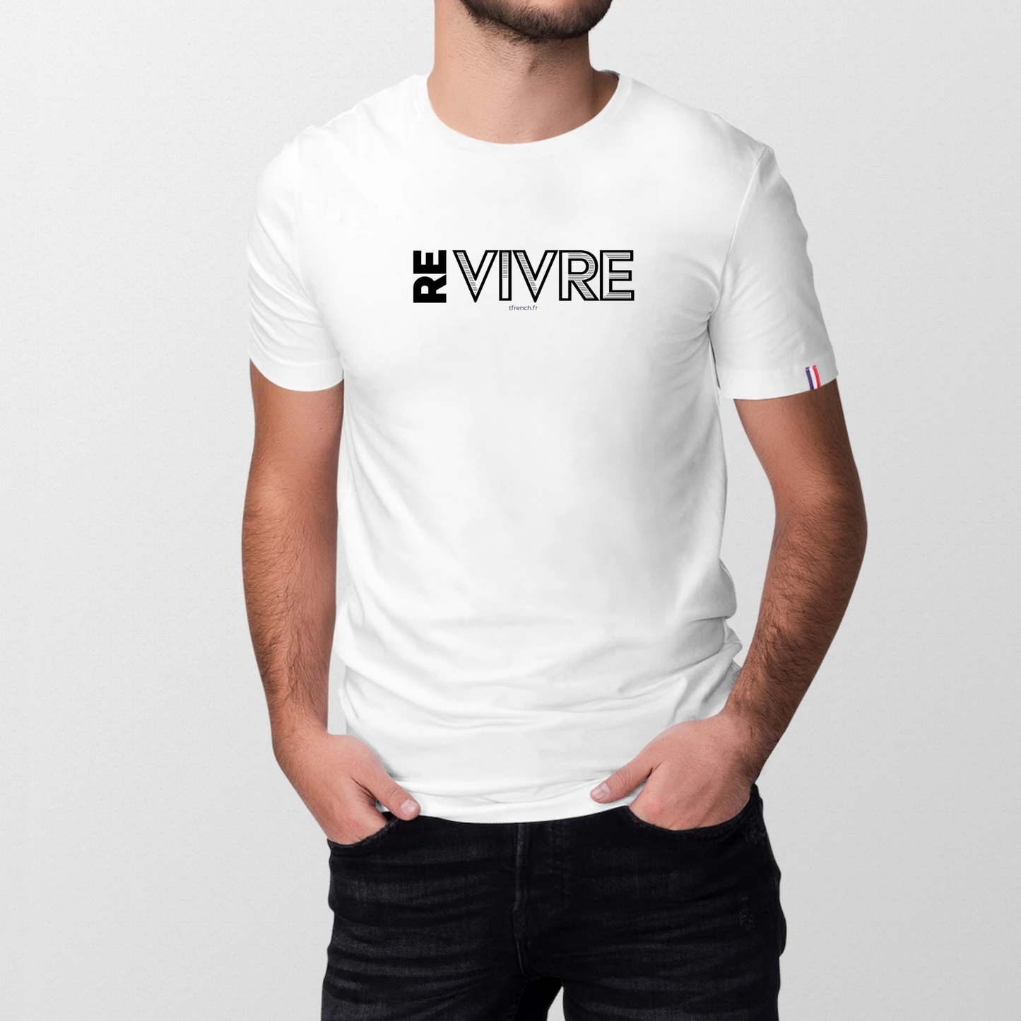 t-shirt Made in France homme Re Vivre en coton bio T-French, t-shirt vivre, tee shirt Origine France, t-shirt liberté Blanc