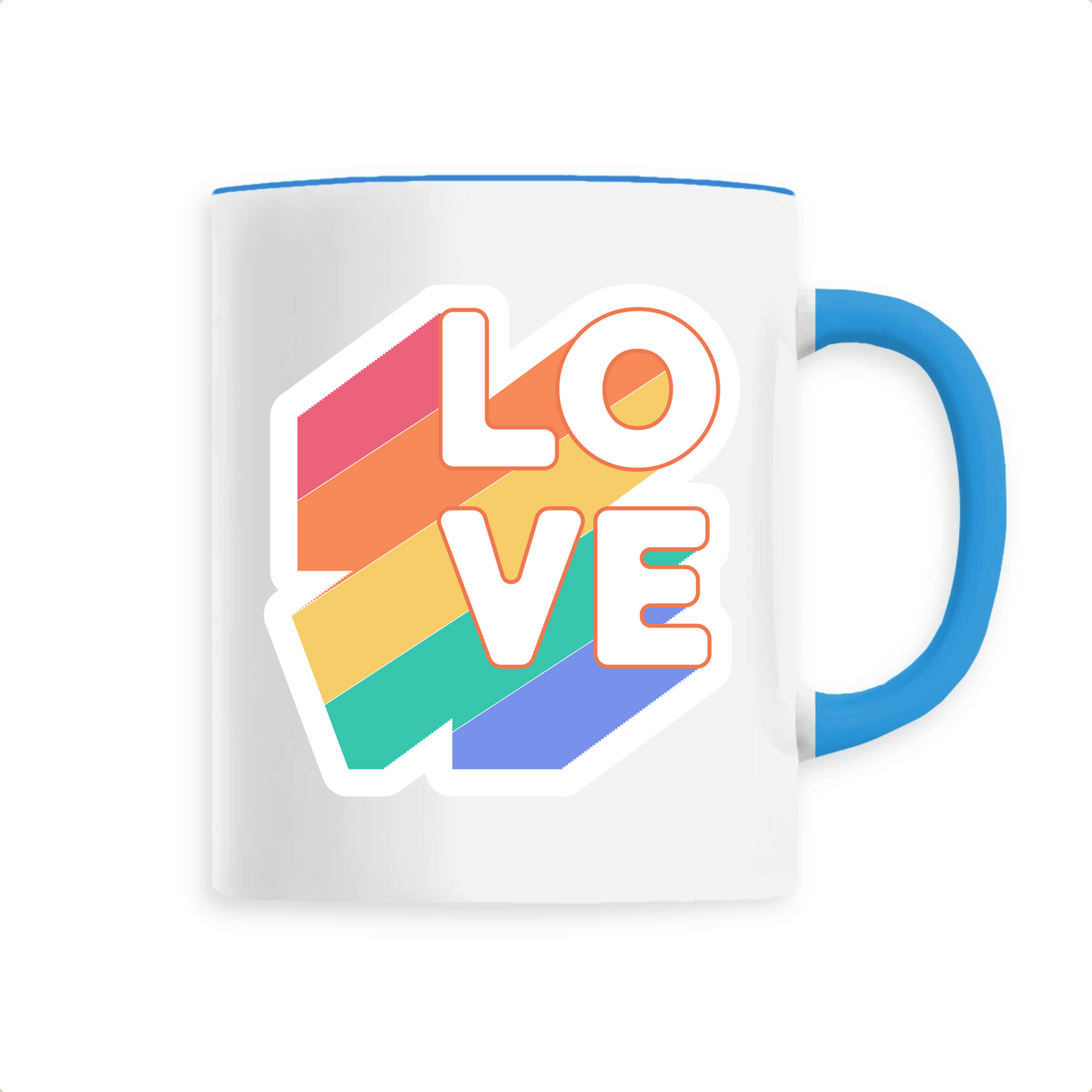 mug love pride en céramique de T-French, mug lgbtq, mug avec mot love, mug coloré love, mug amour, mug gay pride, mug love pride Bleu