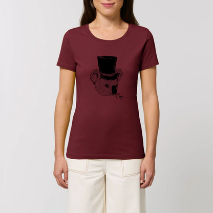 t-shirt femme, coton bio, nature, koala, Bordeaux