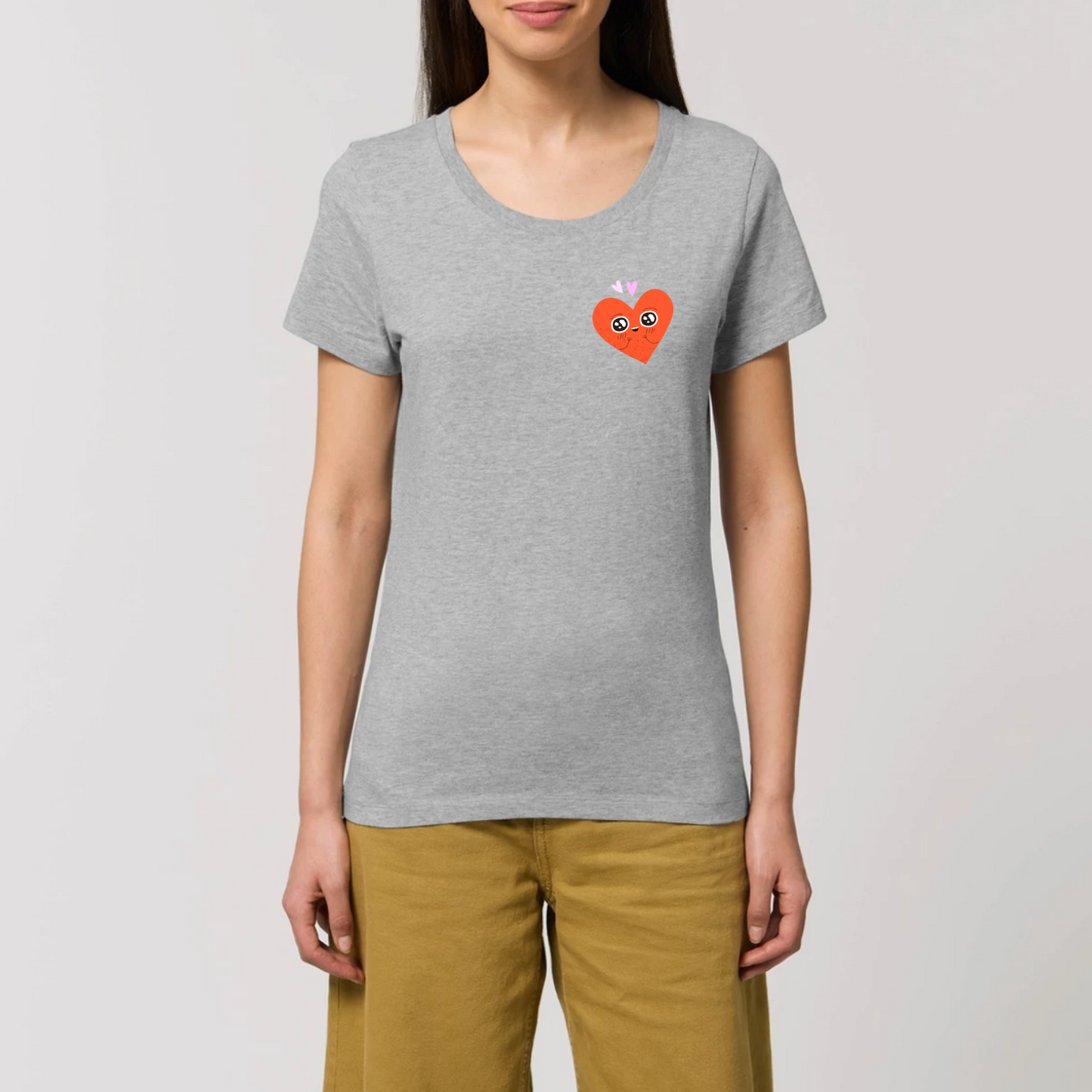 t-shirt femme Amoureux T-French coton bio, tee shirt femme, manches courtes , cœur, saint valentin, cadeau, Gris