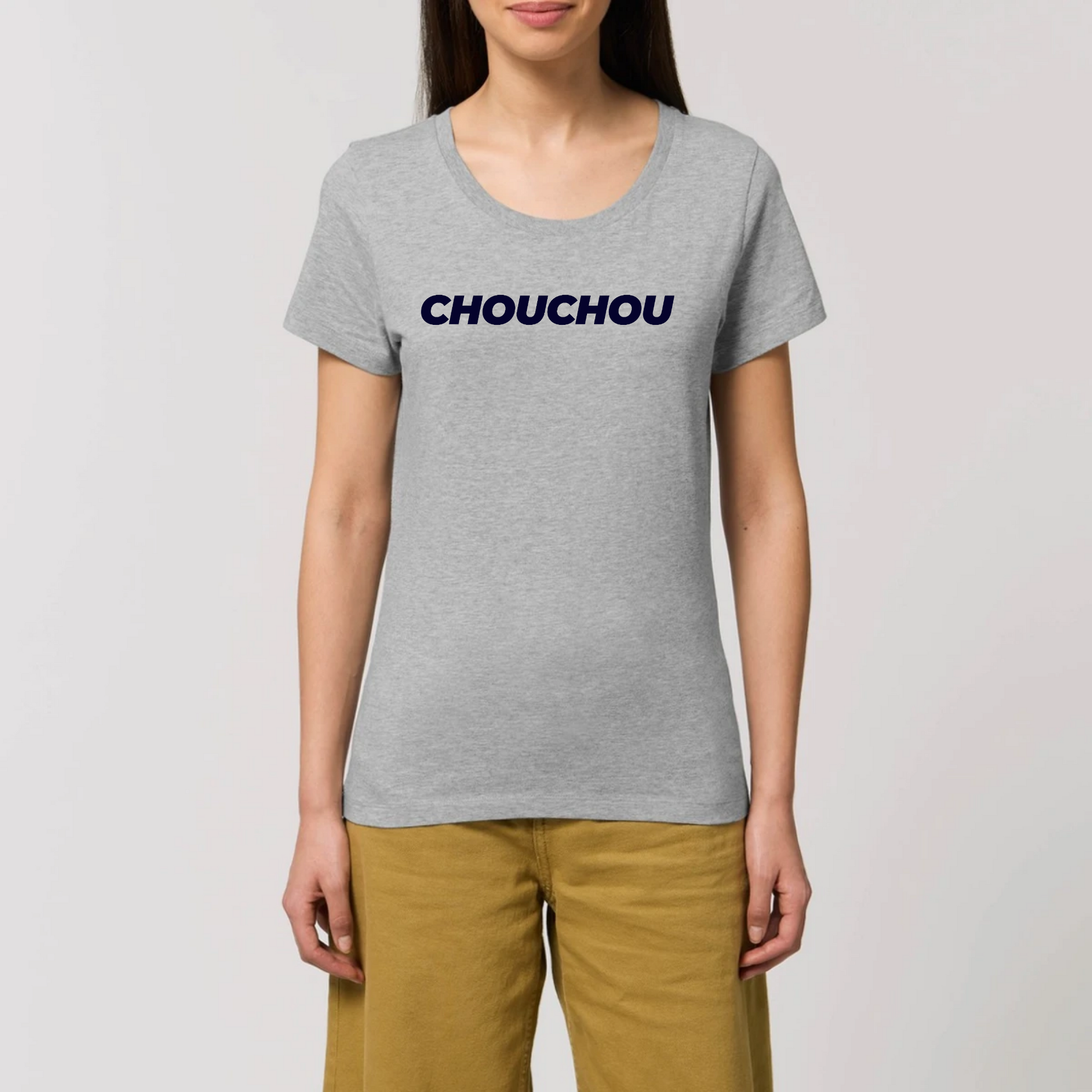 t-shirt chouchou femme T-French, coton bio, manches courtes, coupe ajustée, surnom, saint valentin, amour, Gris