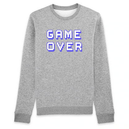 sweat mixte coton bio et polyester recyclé Game Over T-French, pull homme et femme, collection geek, gaming, Gris