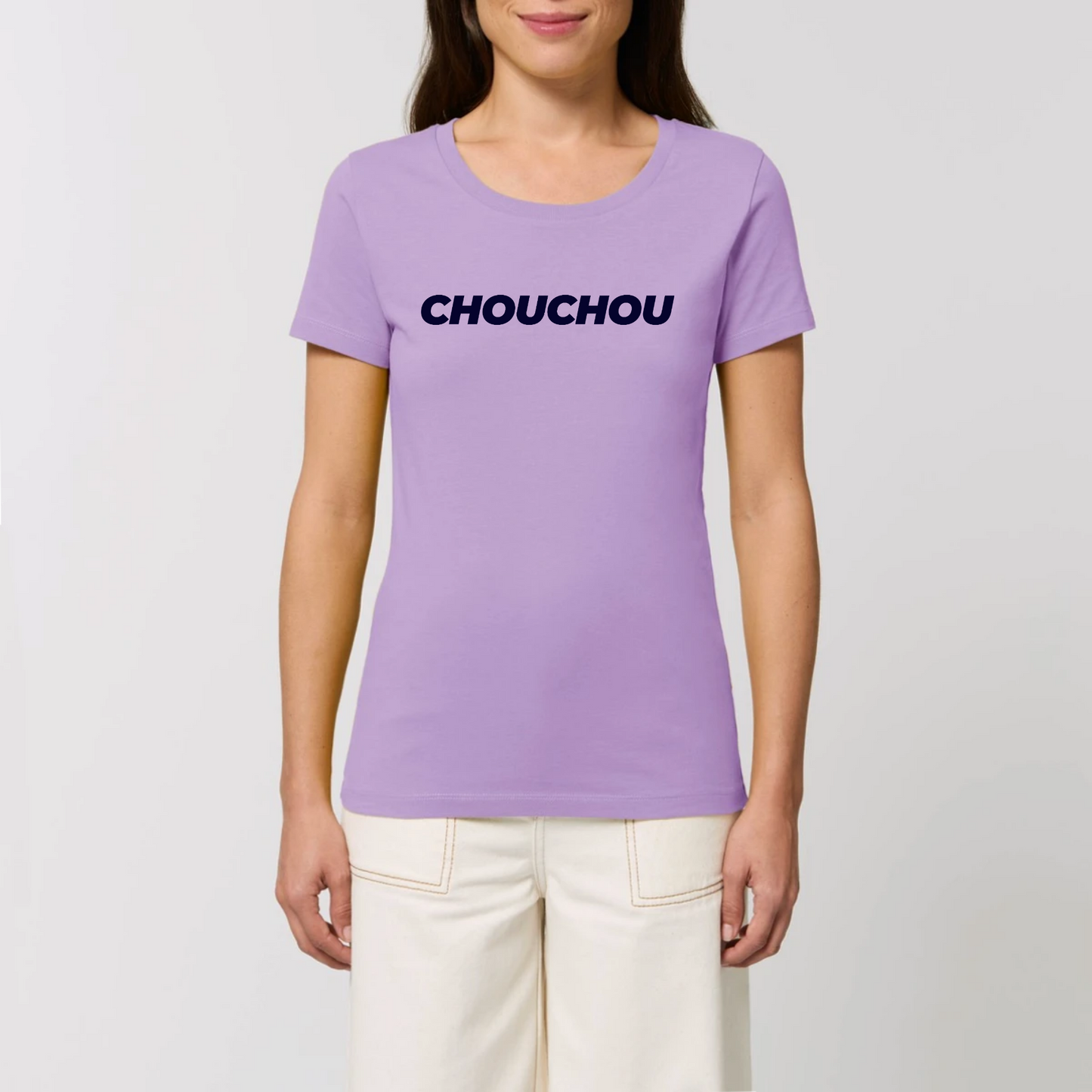 t-shirt chouchou femme T-French, coton bio, manches courtes, coupe ajustée, surnom, saint valentin, Lavande
