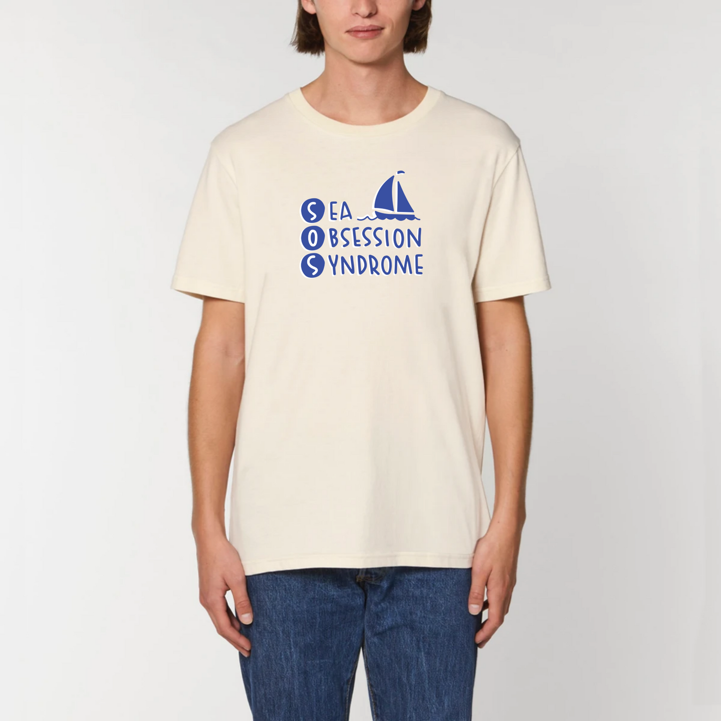 t-shirt mixte SOS en coton bio de T-French, t-shirt SOS, t-shirt bateau, t-shirt femme en bateau, t-shirt homme de mer, t-shirt été, t-shirt ballade en mer, t-shirt sea obsession syndrome, t-shirt de vancances, t-shirt de plage, t-shirt bio, t-shirt coton bio, t-shirt Naturel