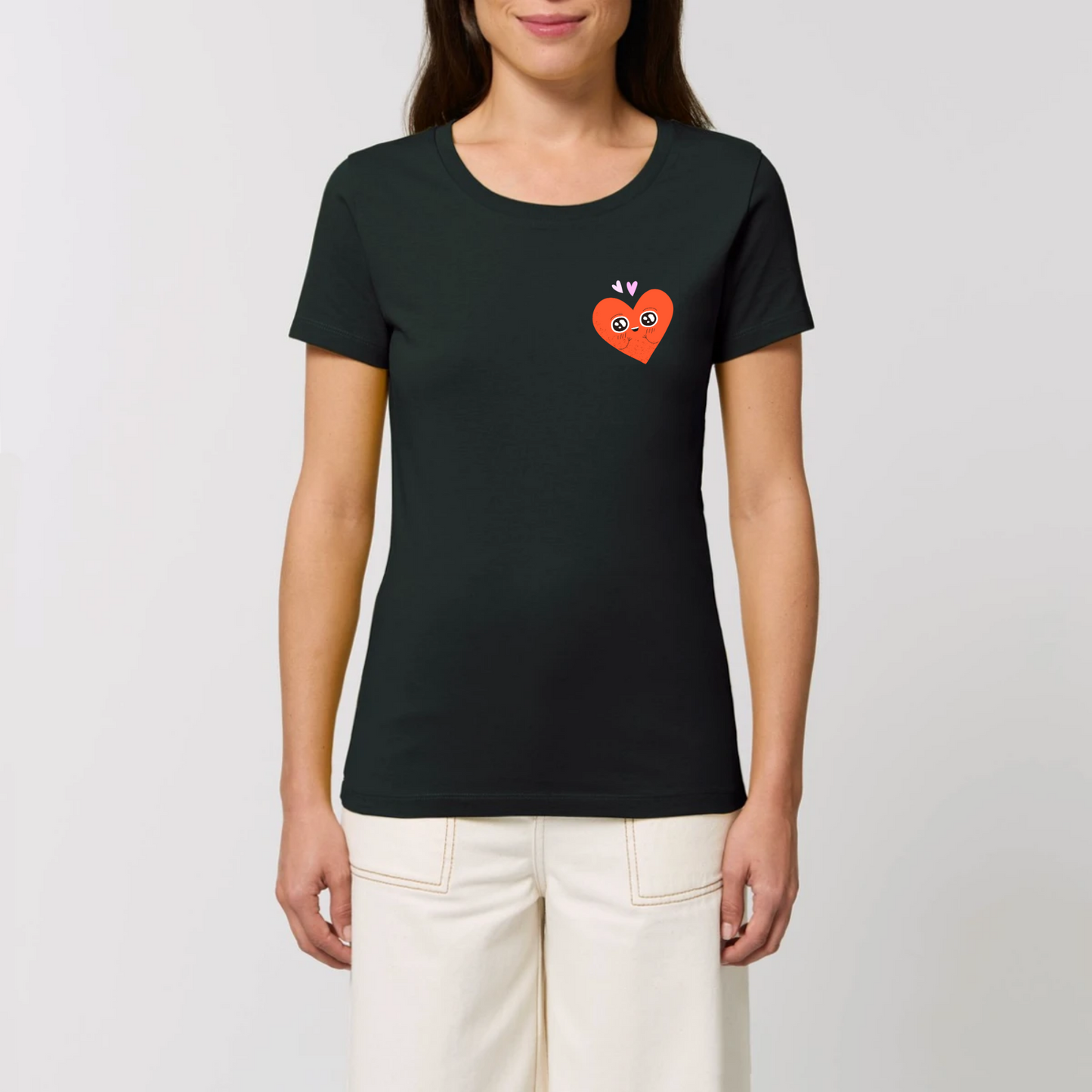 t-shirt femme Amoureux T-French coton bio, tee shirt femme, manches courtes , coeur, saint valentin, amour, Noir