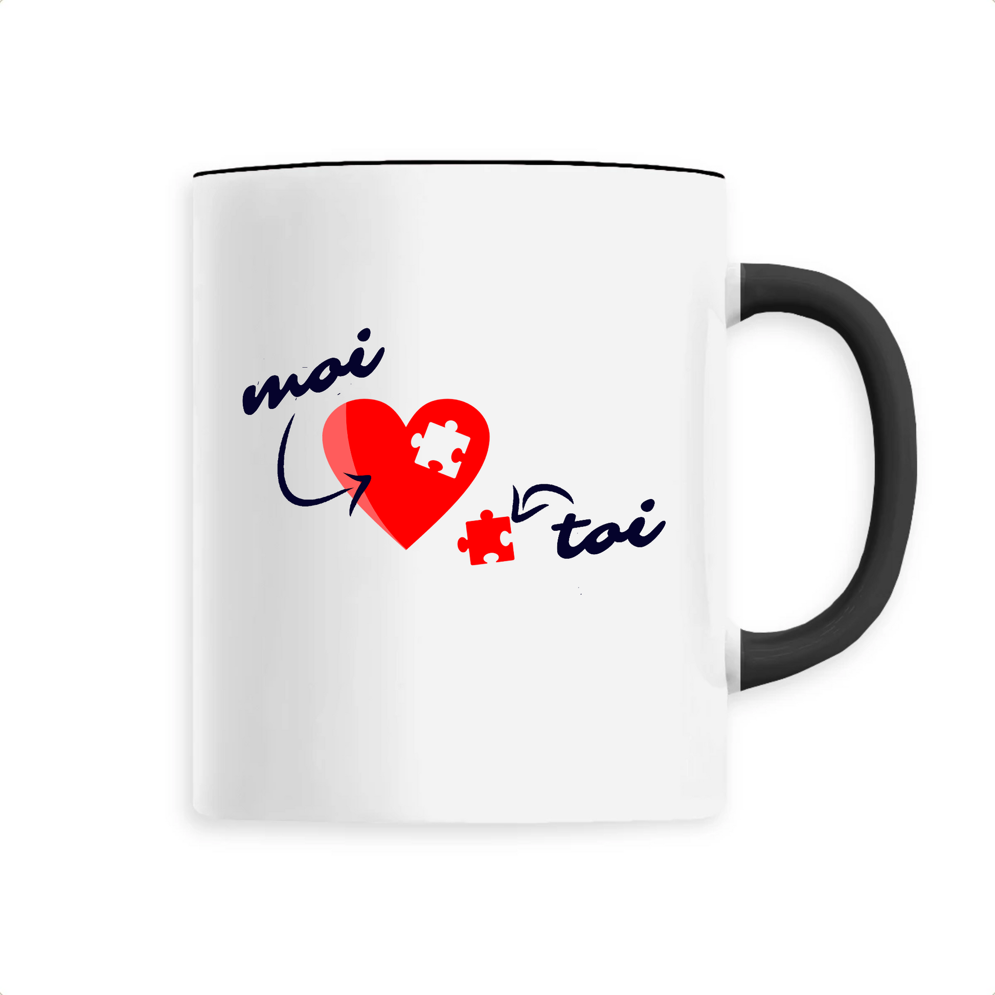 mug céramique T-French, tasse, saint valentin, amour, coeur puzzle, message d'amour, Noir
