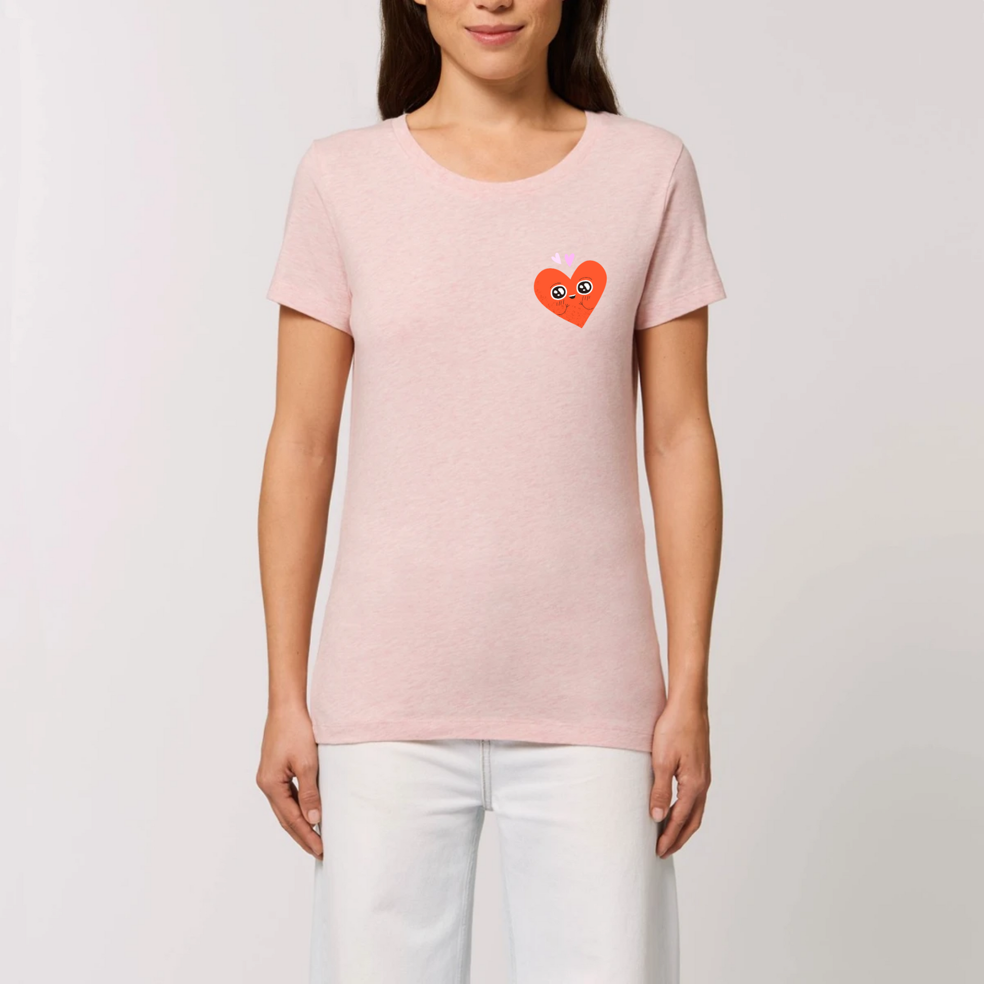 t-shirt femme Amoureux T-French coton bio, tee shirt femme, manches courtes , cœur, saint valentin, Rose