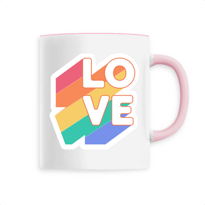 mug love pride en céramique de T-French, mug lgbtq, mug avec mot love, mug coloré love, mug amour, mug gay pride, mug love pride Rose