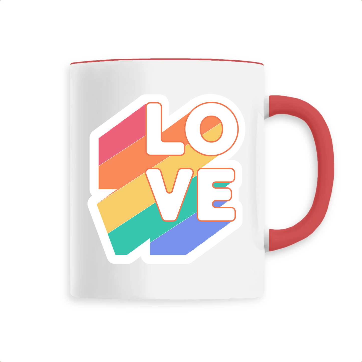 mug love pride en céramique de T-French, mug lgbtq, mug avec mot love, mug coloré love, mug amour, mug gay pride, mug love pride Rouge