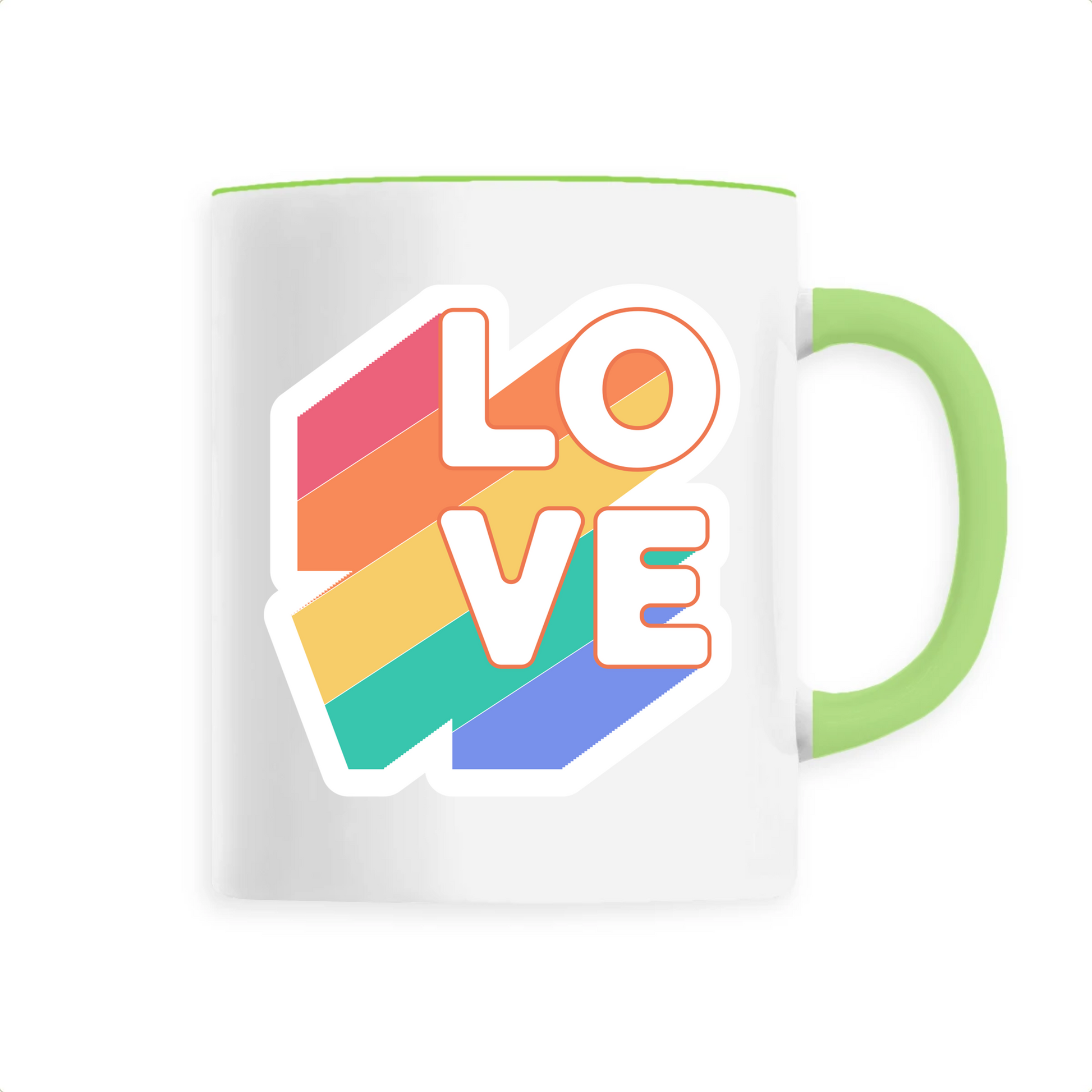 mug love pride en céramique de T-French, mug lgbtq, mug avec mot love, mug coloré love, mug amour, mug gay pride, mug love pride Vert