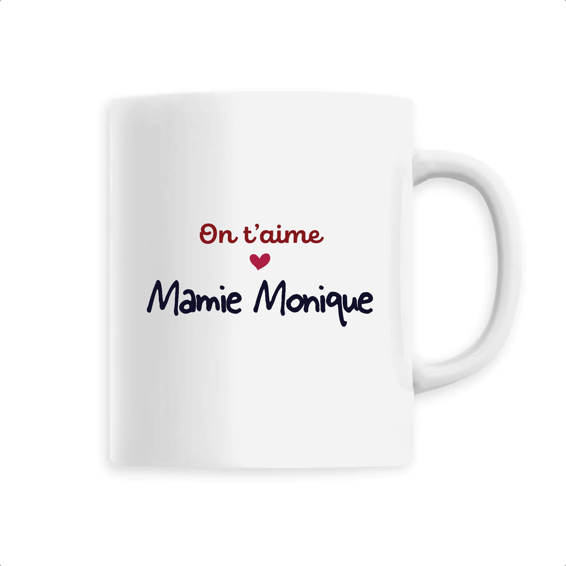 Mug en céramique personnalisable on t'aime de T-French, mug personnalisé, mug fête des grands mères, tasse fete des mamies, mug avec message personnalisé, mug on t'aime mamie, mug avec prénom, mug on t'aime mamie Blanc