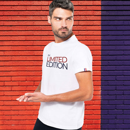 t-shirt Made in France homme en coton bio I'm Limited Edition de T-French, t-shirt homme made in France, t-shirt message fabriqué en France, t-shirt Origine France Garantie, t-shirt french, t-shirt french touch, t-shirt homme blanc