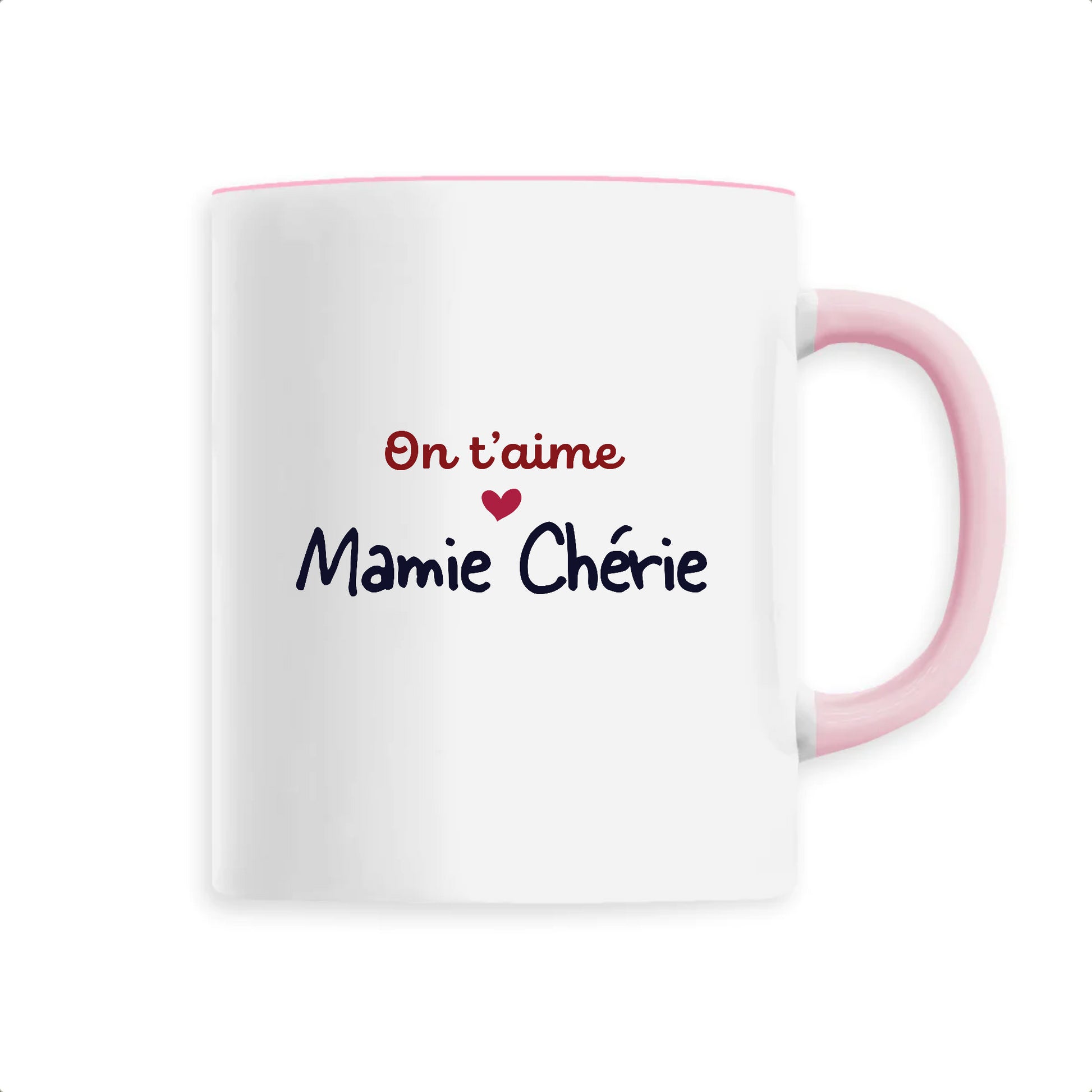 Mug en céramique personnalisable on t'aime de T-French, mug personnalisé, mug fête des grands mères, tasse fete des mamies, mug avec message personnalisé, mug on t'aime mamie, mug avec prénom, mug on t'aime mamie Rose