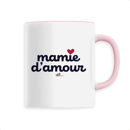 Mug en céramique Mamie d'Amour de T-French, mug pour la fête des grands mères, idée cadeau fête des grands mères, cadeau fête des mamies, tasse mamie d'amour, mug mamie d'amour, mug meilleure mamie, mug message mamie d'amour Rose