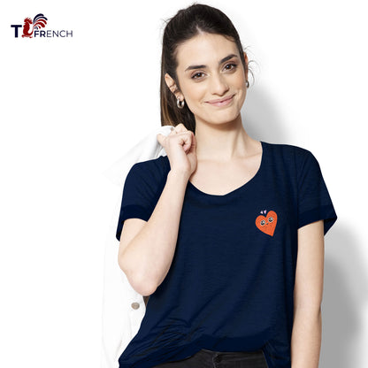 t-shirt femme coton bio bleu coeur amoureux T-French, t-shirt femme coeur, t-shirt saint valentin, t-shirt idée cadeau
