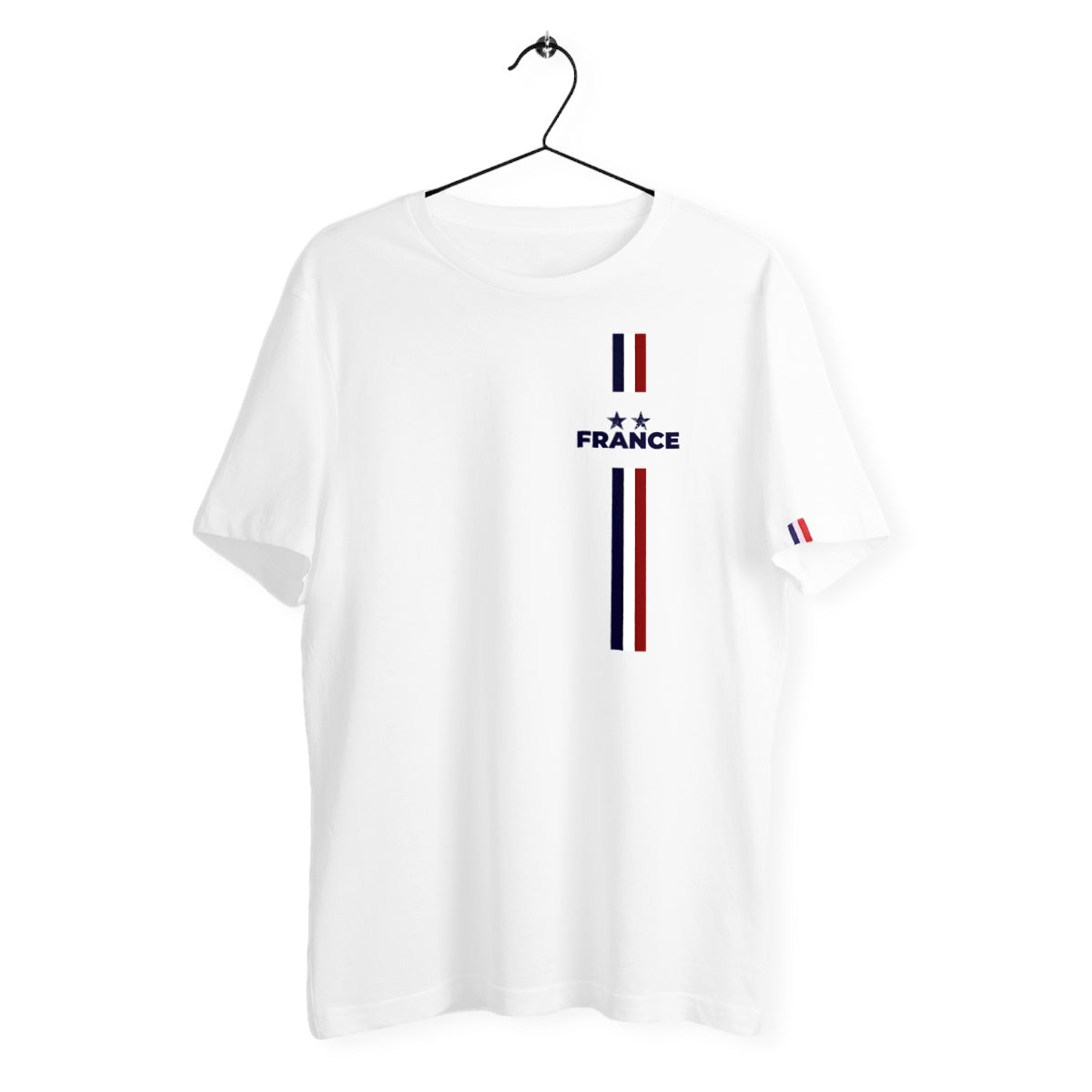 T-Shirt Made in France Homme Bio - France 2 Etoiles, t-shirt made in France homme France deux étoiles en coton bio, t-shirt foot France 2 étoiles, t-shirt fabriqué en France de foot, t-shirt deux étoiles équipe de France de football, t-shirt équipe de France de football, t-shirt homme made in France de foot, t-shirt Coupe du Monde de foot, t-shirt UEFA Euro 2020, t-shirt champions League, t-shirt fan de foot, t-shirt foot T-French, t-shirt made in France blanc