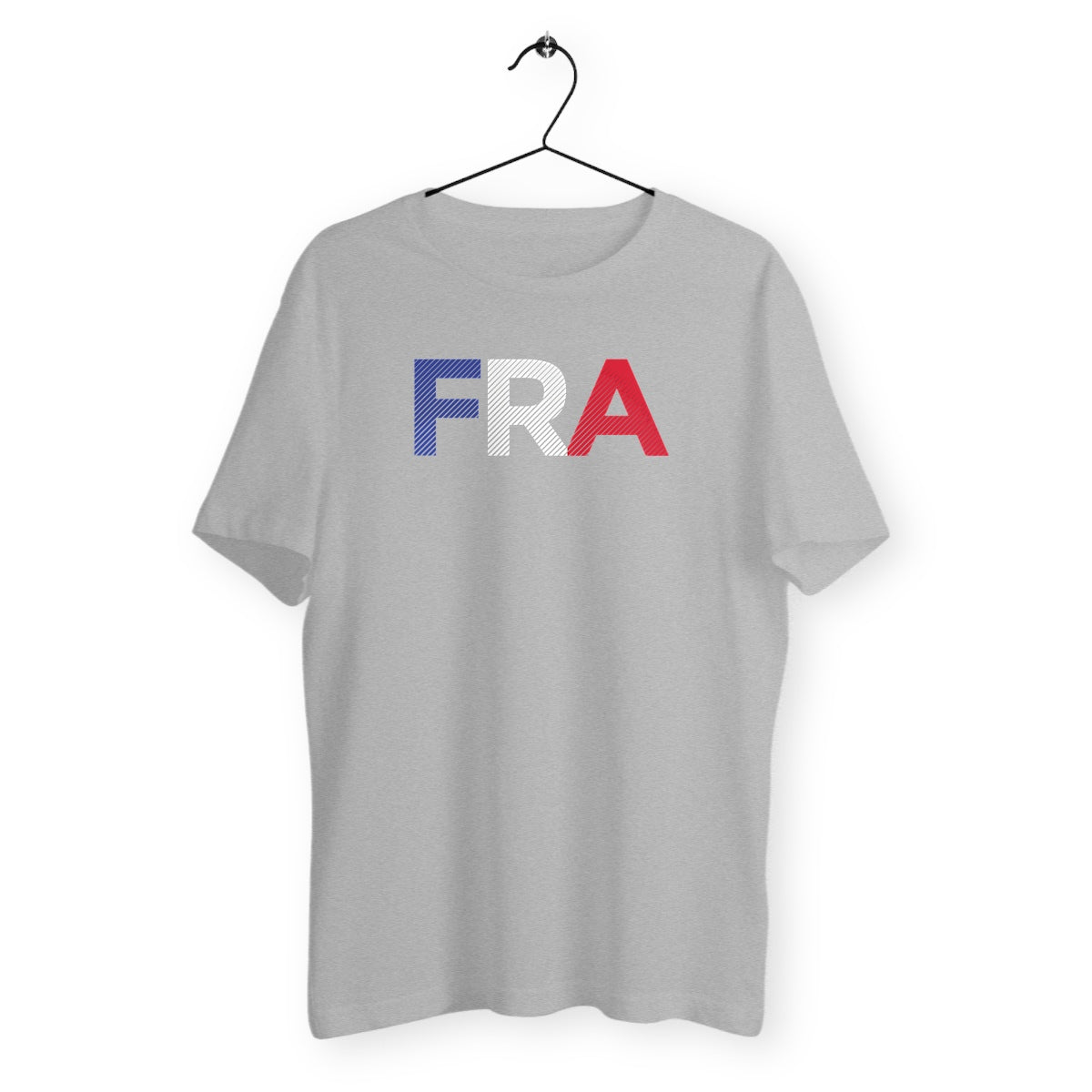 T-Shirt Mixte Bio - France Initiales (poitrine), t-shirt mixte France, t-shirt supporter équipe de France, t-shirt France, t-shirt homme France, t-shirt femme France, t-shirt football, t-shirt UEFA Euro 2020, t-shirt Euro France, t-shirt fan de football, t-shirt de foot, t-shirt fan de l'équipe de France, impression poitrine, t-shirt match de foot, t-shirt gris