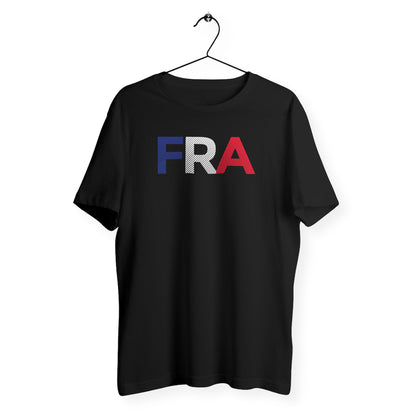 T-Shirt Mixte Bio - France Initiales (poitrine), t-shirt mixte France, t-shirt supporter équipe de France, t-shirt France, t-shirt homme France, t-shirt femme France, t-shirt football, t-shirt UEFA Euro 2020, t-shirt Euro France, t-shirt fan de football, t-shirt de foot, t-shirt fan de l'équipe de France, impression poitrine, t-shirt match de foot, t-shirt noir