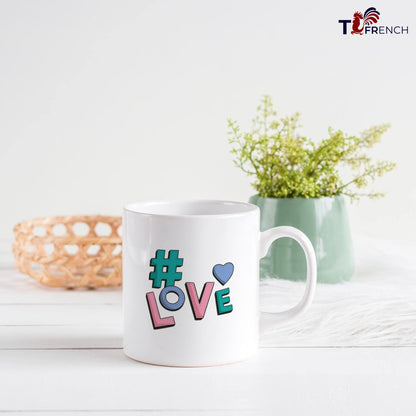 mug céramique hashtag love de T-French, mug instagram,  tasse, mug couple, #love, mug amour, mug saint valentin, idées cadeau fête des mères, mug blanc