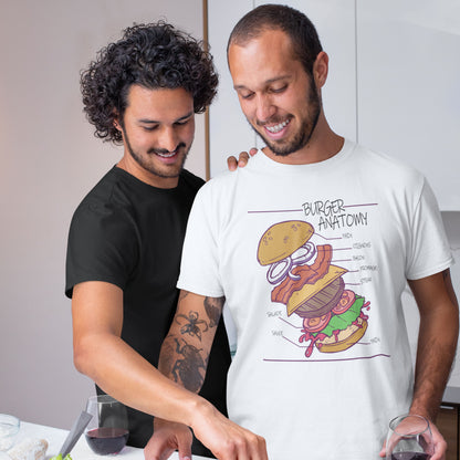 t-shirt burger anatomy en coton bio pour homme de T-French, t-shirt homme burger, t-shirt burger, tee shirt en coton bio homme, t-shirt homme humour, t-shirt humour nourriture,