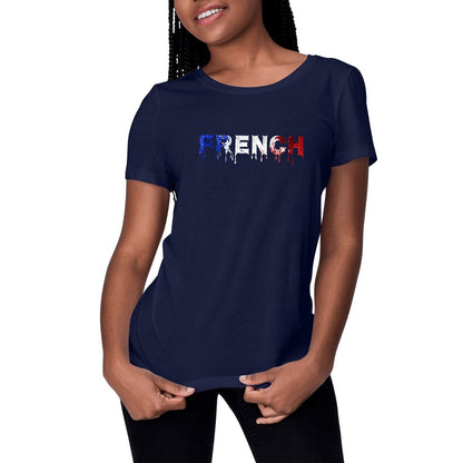 visual_Marine, t-shirt femme coton bio noir peinture french T-French, t-shirt french, t-shirt french touch femme, tee shirt french peinture bleu